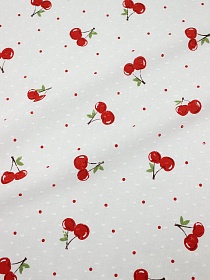 Фактурный хлопок "Шарики - вишенки с точками" цв.белый, СОРТ2, ш.1.5м, батист, хл-100%, 80гр/м.кв