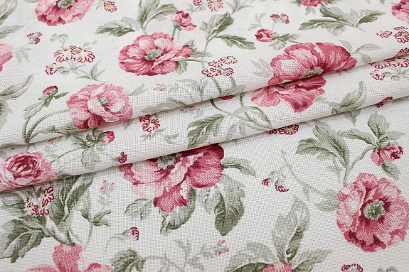 Ткань для столового белья с пропиткой "Розовые пионы на белом", ш.1.45м, хл-50% п/э-50%, 170гр/м.кв