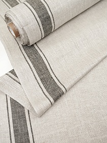 Льняной жаккард "Черная полоска" цв.натуральный, ш.1.5м, лен-100%, 170гр/м.кв