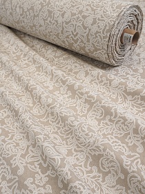 Полулен "Сказочный белый узор" цв.бежево-серый, ш.2.2м, лен-30%, хлопок-70%, 135гр/м.кв