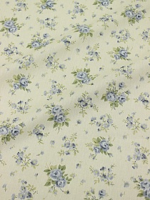 Импорт. хлопок "Голубые букетики роз" цв.голубой/бежево-оливковый,  СОРТ2, ш.1.45м, хлопок-100%