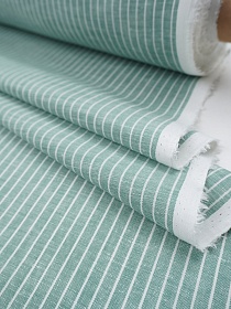 Полулен сорочечный пестротканый с умягчением "Полоска" цв.серо-мятная дымка, ш.1.5м, лен-48%, хл-52%