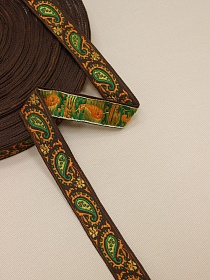 Жак.лента 22мм Огурцы (цв.горчично-медовый, зеленый, тыквенно-оранжевый) на шоколадном