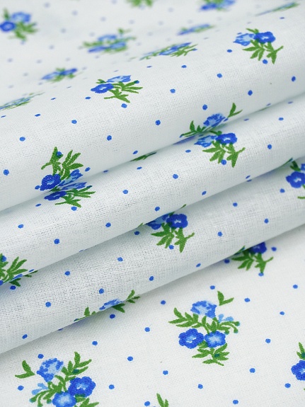 Ситец "Синие цветочки с пшеном на белом", ш.0.8м, хлопок-100%, 100гр/м.кв