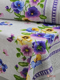 Рогожка "Анютины глазки на светло-сером", ш.1.5м, хлопок-100%, 165гр/м.кв