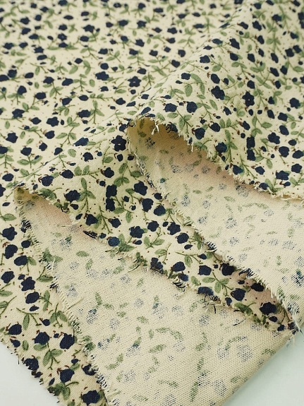 Теплый хлопок "Чернильные лютики на телесно-желтом", СОРТ2, ш.1.5м, хлопок-100%, 170гр/м.кв