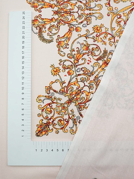 Перкаль "Цветочная композиция" (Гол.платок 75*81см) цв.розовый персик, ш.1.5м, хл-100%, раппорт 81см