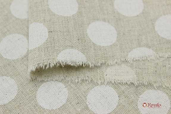 Полулен "Крупный белый горох на суровом", ш.1.5м, лен-30%, хлопок-70%, 140гр/м.кв