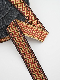 Жак.лента 32мм Желто-красные ромбики на черном