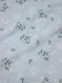 Фактурный хлопок с мережкой-полосой "Веточки ромашки на бледно серо-голубой дымке", ш.1.45м, хл-100%
