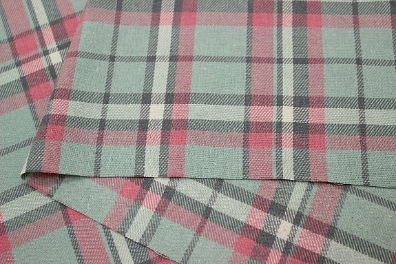 Фуле "Клетка" цв.морозная мята/розовый, ш.1.45м, хлопок-100%, 130гр/м.кв