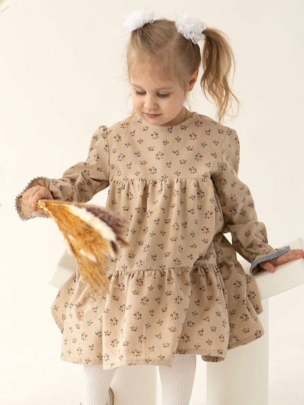 Детское платье из теплого хлопка "Милые букетики"