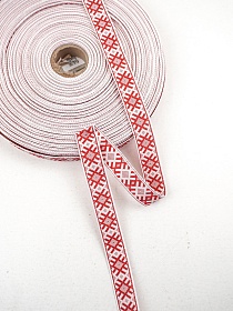 Жак.лента 18мм Красный оберег на белом, рис.9660/1