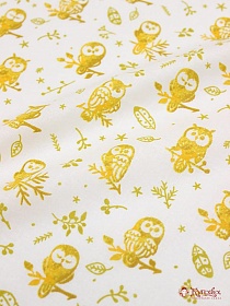 Перкаль "Совы под набойку" цв.горчичный, ш.1.5м, хлопок-100%, 105гр/м.кв