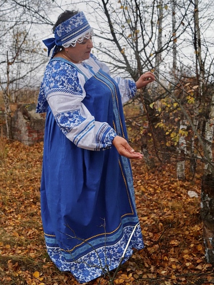 Васильковый народный костюм из бязи