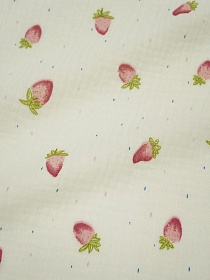 Муслин двухслойный с эф.жатости "Клубничка" цв.сливочный, ш.1.35м, хл-100%, 115гр/м.кв