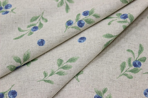 Мерный лоскут - Полулен "Черника - веточки" (на суровом), ш.1.5м, лен-30%, хлопок-70%, 147гр/м.кв