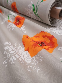 Полулен "Яркие маки на серо-бежевои", СОРТ2, ш.1.5м, лен-30%, хлопок-70%, 135гр/м.кв