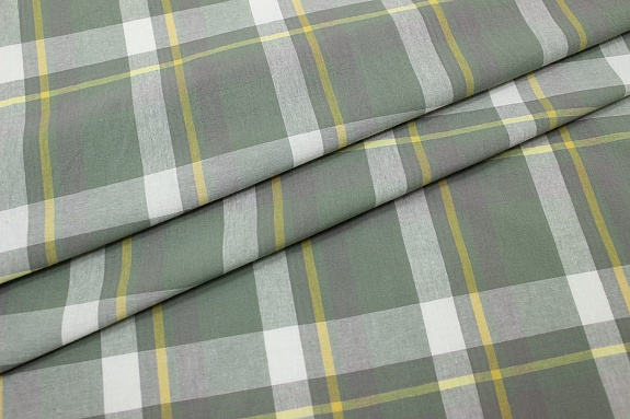 Вареный (стираный) хлопок "Тройная клетка на т.морозно-зеленом", ш.2.5м, хл-100%, 115гр/м.кв