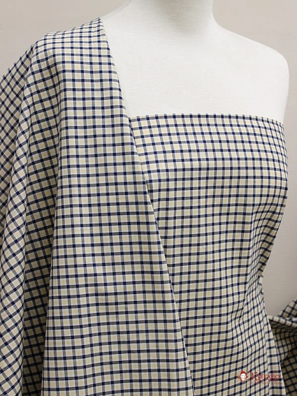 Ткань блузочно-сорочечная "Чернильно-желтая клетка", ш.1.5м, хлопок-100%, 100гр/м.кв