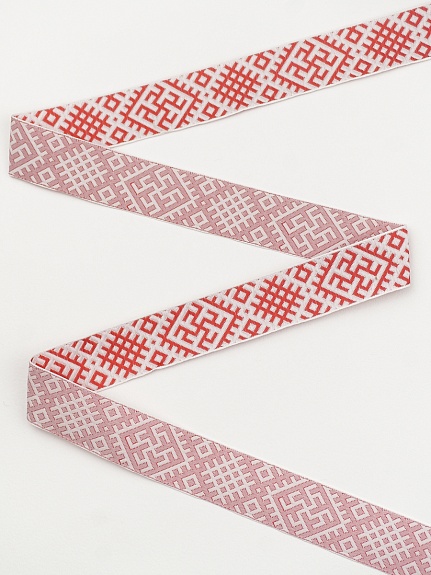 Жак.лента 33мм Красные славянские знаки на белом