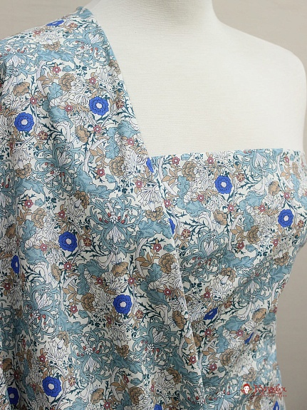 Импорт. хлопок "Витые цветочные узоры" цв.голубая дымка, ш.1.48м, хлопок-100%, 100гр/м.кв