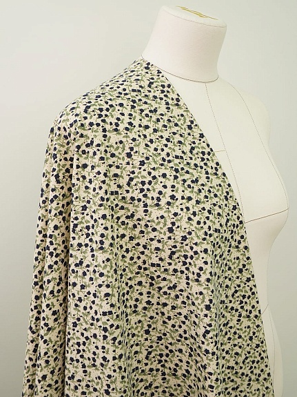 Теплый хлопок "Чернильные лютики на телесно-желтом", СОРТ2, ш.1.5м, хлопок-100%, 170гр/м.кв