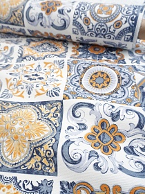Ткань Дак "Узоры майолики" цв.синий, ш.1.8м, хлопок-65%, п/э-35%, 210гр/м.кв
