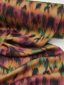 Штапель Премиум "Икат" цв.фуксия/зеленый, ш.1.5м, вискоза-100%, 120гр/м.кв