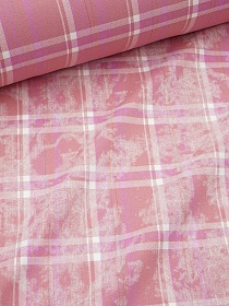 Фуле с вареным эффектом "Клетка" цв.розовый/белый, ш.1.45м, хлопок-100%, 185гр/м.кв