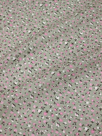 Ситец "Розовые мелкие цветочки на винтажно-эвкалиптовом", СОРТ2, ш.0.8м, хлопок-100%, 85гр/м.кв