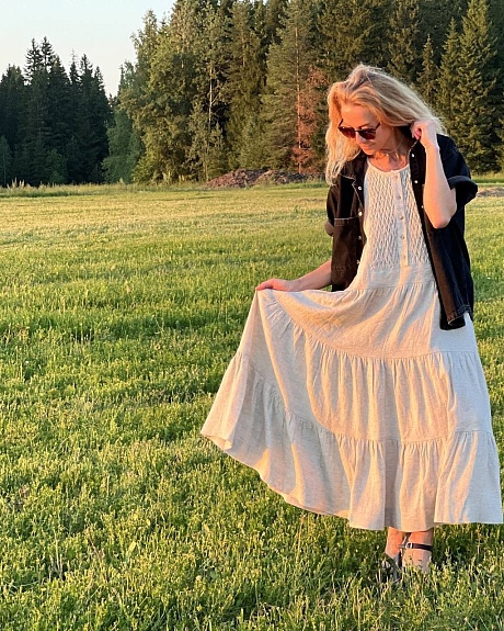 Льняной сарафан с буфами по видео-урокам Ларисы Паюсовой 