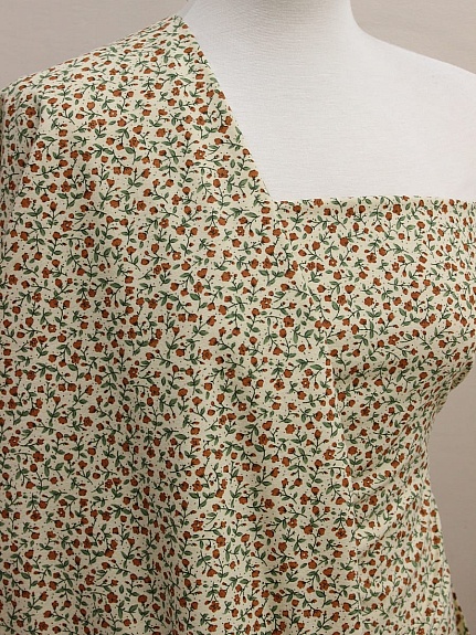 Теплый хлопок "Терракотовые лютики на телесно-желтом", ш.1.50м, хлопок-100%, 160гр/м.кв