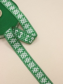 Жак.лента 26мм Белый славянский оберег на зеленом