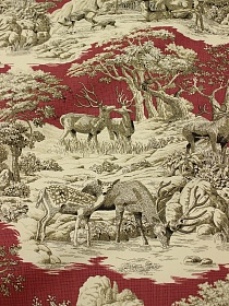 Интерьерный хлопок "Гравюра - олени" цв. терракотовый/бежевый, ш.1.5м, хл-100%, 230гр/м.кв