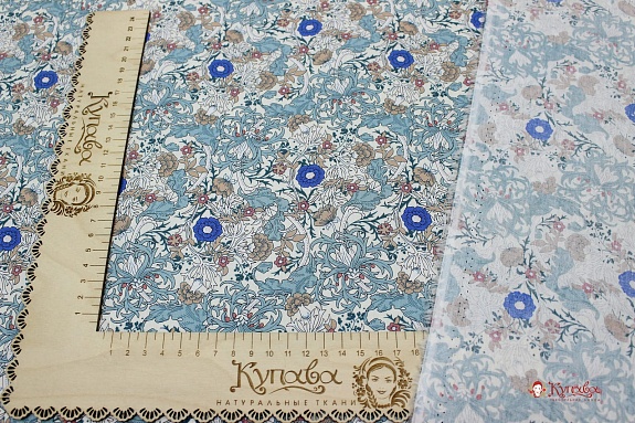 Импорт. хлопок "Витые цветочные узоры" цв.голубая дымка, ш.1.48м, хлопок-100%, 100гр/м.кв