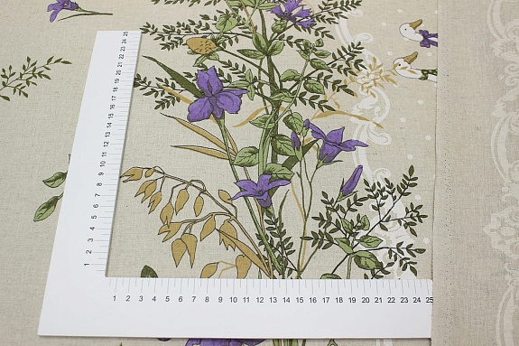 Полулен "Датский гусь по кайме" цв.фиолетовый, (на суровом), ш.1.5м, лен-30%, хлопок-70%, 140гр/м.кв