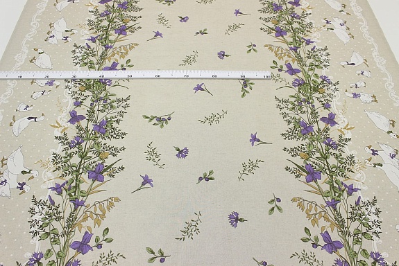 Брак(уценка) Полулен "Датский гусь по кайме" цв.фиолетовый, (на суровом), ш.1.5м, лен-30%, хл-70%