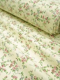 Перкаль "Букетики роз с бантиком на бледно-желтом", ш.1.5м, хлопок-100%, 100гр/м.кв