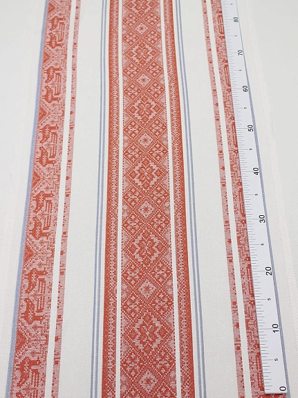 Холст полотенечный жаккард "Красная вышивка на белом", ш.0.5м, лен-30%, хлопок-70%, 210гр/м.кв