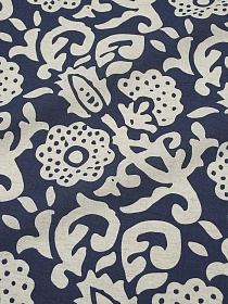 Полулен "Лунный цветок" цв.синий (на суровом), ш.1.5м, лен-30%, хлопок-70%, 147гр/м.кв