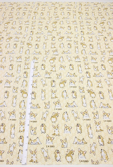 Перкаль "Очаровательные корги", ш.2.2м, хлопок-100%, 110гр/м.кв