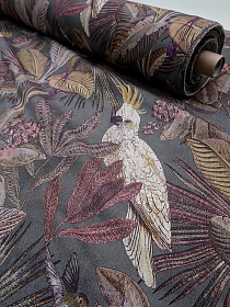 Интерьерный хлопок "Тропический винтаж" цв.т.серый, ш.1.5м, хлопок-100%, 245гр/м.кв