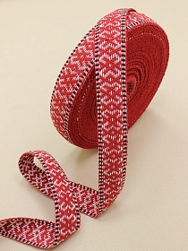 Лента тканая для поясов, 38мм Белый орнамент на красном, рис.9853