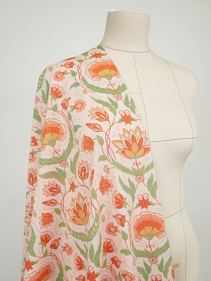 Перкаль Премиум (Digital) "Цветы прованс бежево-персиковый фон", ш.1.5м, хлопок-100%, 120гр/м.кв