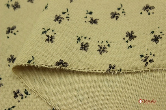 Теплый хлопок "Цветочки - мотылечки" цв.желто-песочный, ш.1.48м, хлопок-100%, 160гр/м.кв