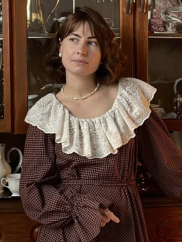 Платье из  Пестряди "Средняя клетка на коричнево-бордовом"