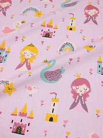 Сатин "Сказочная принцесса" цв.бледно-розовый, ш.1.60м, хлопок-100%, 110гр/м.кв