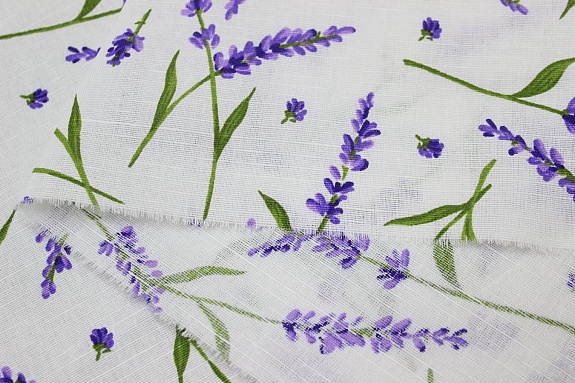 Полулен "Аромат лаванды на белом", ш.1.5м, лен -30%, хлопок-70%, 140гр/м.кв