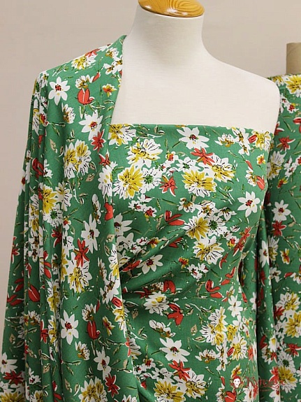 Плательная вискоза "Июльские краски" цв.темно-зеленый, ш.1.46м, вискоза-100%, 145гр/м.кв